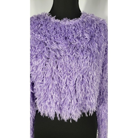 Fuzzy Cropped Blouse - Shaggy Knit Pullover - Lavender Purple - Size S - Picture 6 of 8